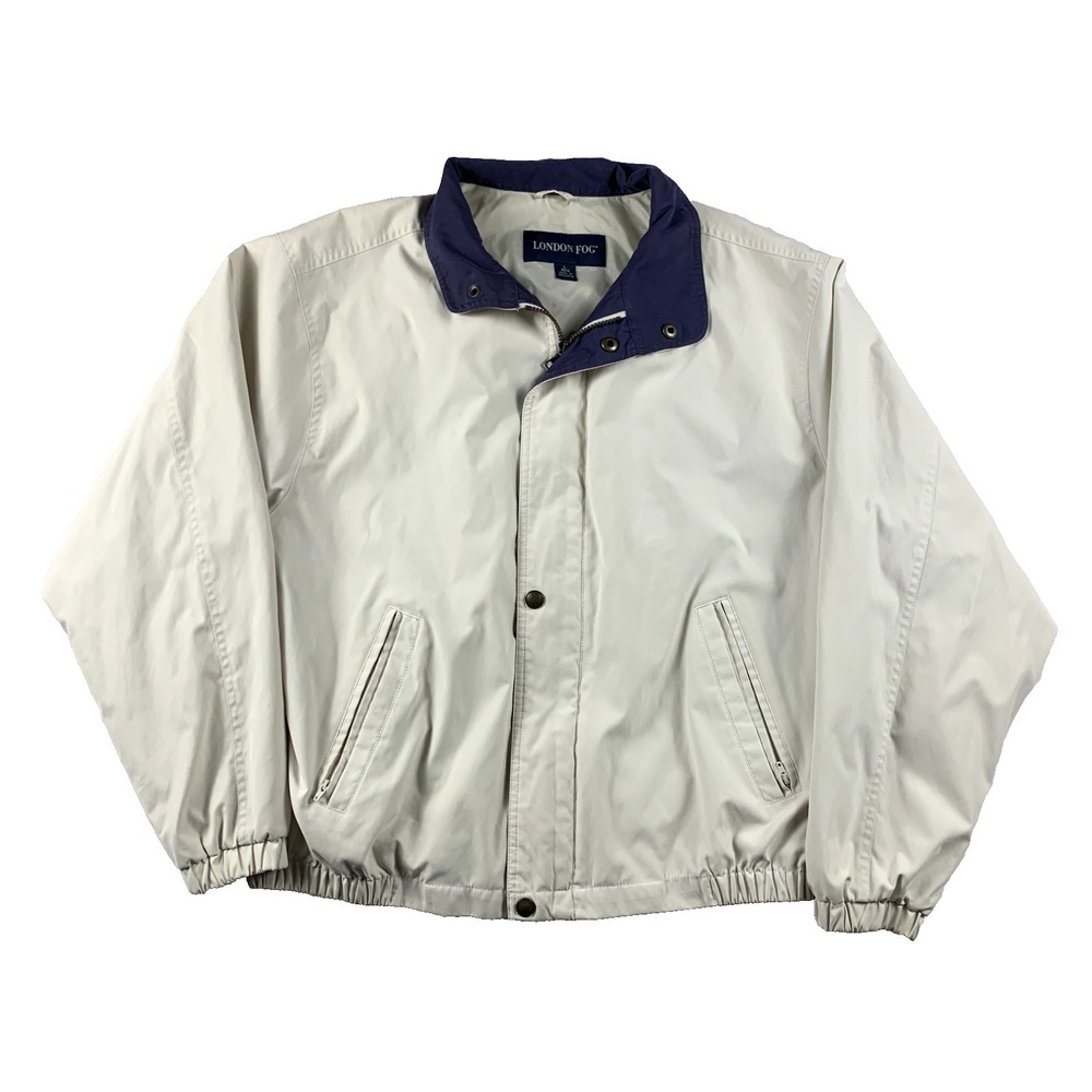 London Fog Windbreaker Jacket Mens Large Beige Lightweight Bomber 90s‎ Vintage